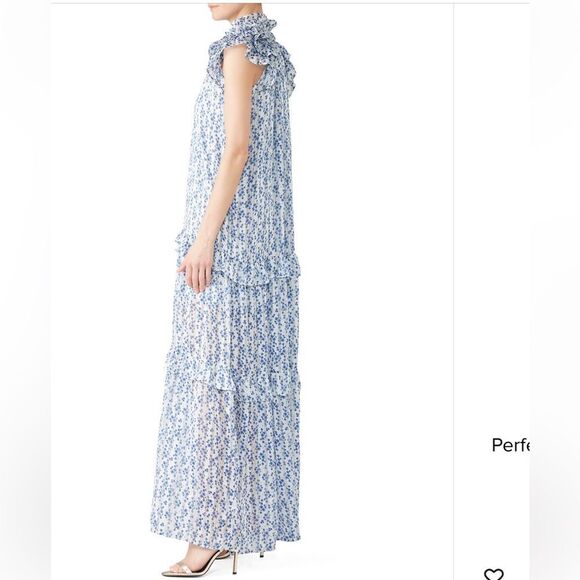 Sabina Musayev Blue Print Gwen Maxi Blue Floral with Gold Threading, Size Medium - Picture 3 of 13